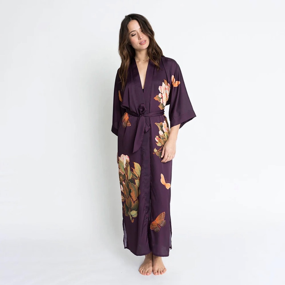 Peony & butterfly long kimono robe